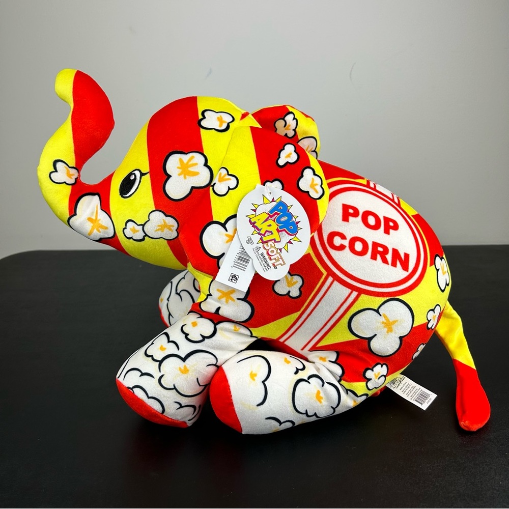 Pop Art 16” Mammoth Cornelius Ultra Soft Popcorn Themed Stuffed Elephant New